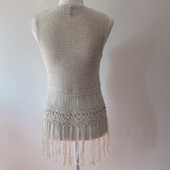 Fang women’s crochet boho open vest with fringe beige color size S - Picture 3 of 12
